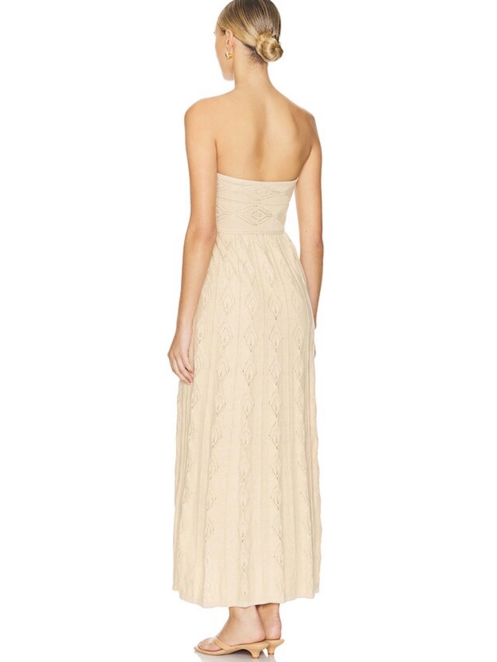 Misa Los Angeles Aicha Strapless Cream Knit Maxi Dress with Side Slit - Picture 3 of 3